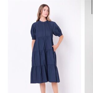 English Factory Short Puff Sleeve Midi Dress Size M